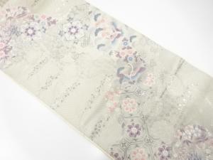 アンティーク　道長取りに鶴・花模様織り出し袋帯（材料）